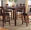 Modern Contemporary 5pc Counter Height Dining Set Cherry / Brown Finish Unique Eyelet Back 4x Chairs