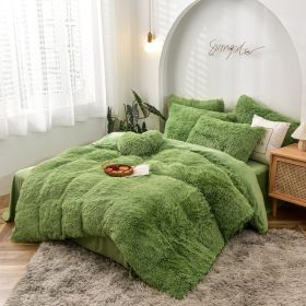 Mink Velvet Four Piece Set Long Plush Crystal Velvet Duvet Cover (Option: Avocado green-2.0m flat sheet)