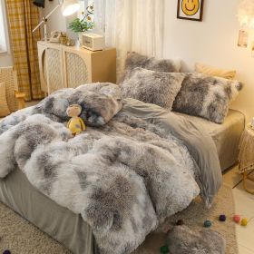 Mink Velvet Four Piece Set Long Plush Crystal Velvet Duvet Cover (Option: Dependence and love-1.5x2m fitted sheet)