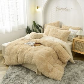 Mink Velvet Four Piece Set Long Plush Crystal Velvet Duvet Cover (Option: Khaki-1.8x2m fitted sheet)
