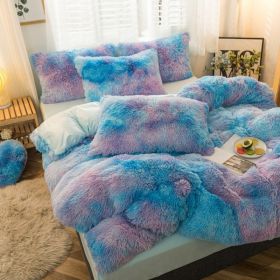 Mink Velvet Four Piece Set Long Plush Crystal Velvet Duvet Cover (Option: Starry blue-1.5x2m fitted sheet)
