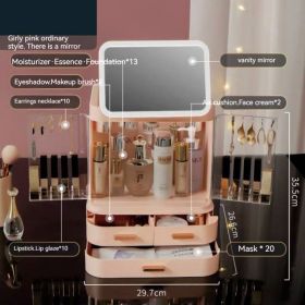 Mirror Integrated Light Desktop Large Capacity Lipstick Skin Care Products Cosmetics Storage Box (Option: Fairy Pink 3)