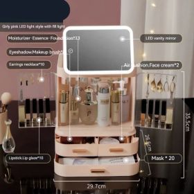 Mirror Integrated Light Desktop Large Capacity Lipstick Skin Care Products Cosmetics Storage Box (Option: Fairy Pink 2)