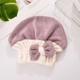Coral Velvet Hair-drying Cap Double Color Bow Cap Thickened Absorbent (Option: Taro Purple-20 × 25cm ± 2cm)