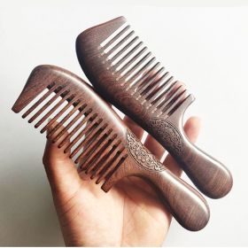 Gold Wire Green Circle Handle Double-sided Carved Wooden Comb (Option: Medium Tooth Comb)