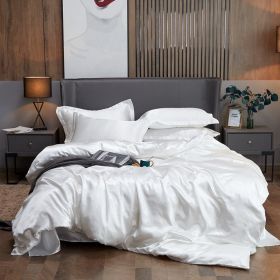Ice Four-piece Set Cool Bare Sleeping Real Silk Quilt Cover Sheets (Option: White-7 Style)